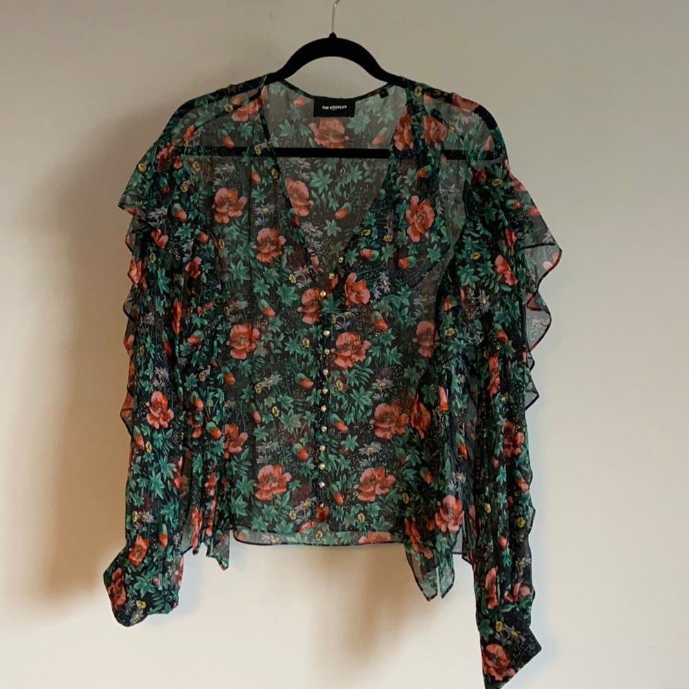 The Kooples sheer floral blouse with frills